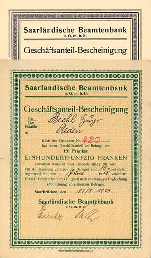 Saarländische Beamtenbank eGmbH (2 Stücke)