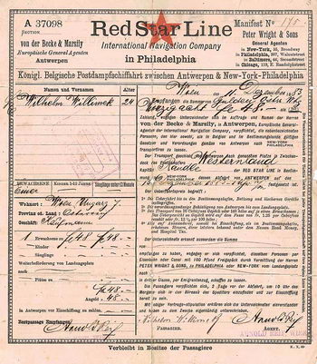 Red Star Line International Navigation Company in Philadelphia