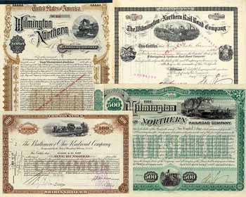 Wilmington & Northern Railroad (4 x), International Mercantile Marine (2 x), Baltimore and Ohio (1 x)  - DuPont-Konvolut (7 Stücke)