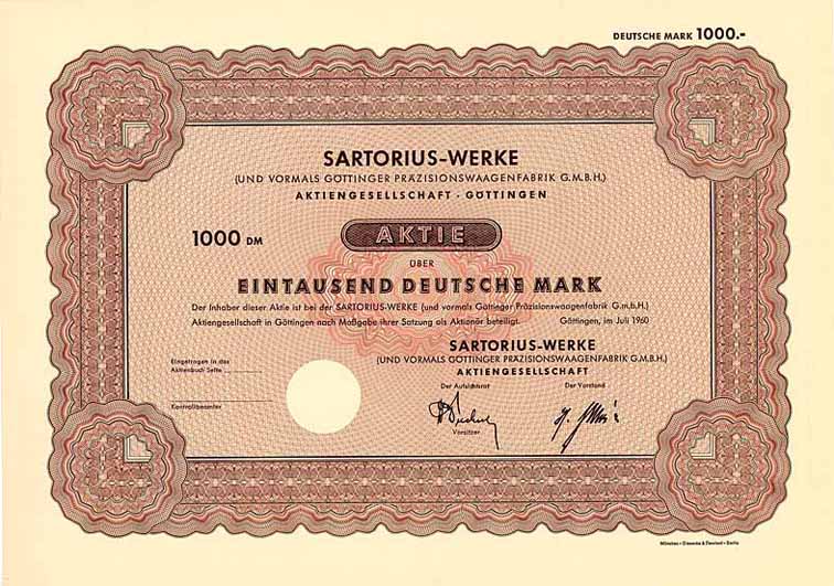 Sartorius-Werke (und vormals Göttinger Präzisionswaagenfabrik GmbH) AG