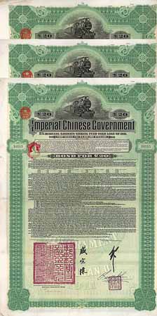 Imperial Chinese Government 5 % Hukuang Railways Gold Loan (99 Stücke)
