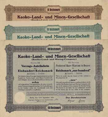 Kaoko-Land- und Minen-Gesellschaft (3 Stücke)