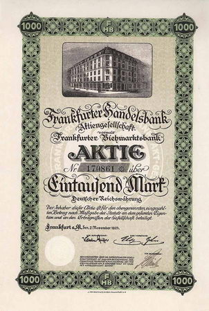 Frankfurter Handelsbank AG vorm. Frankfurter Viehmarktsbank (2 Stücke)