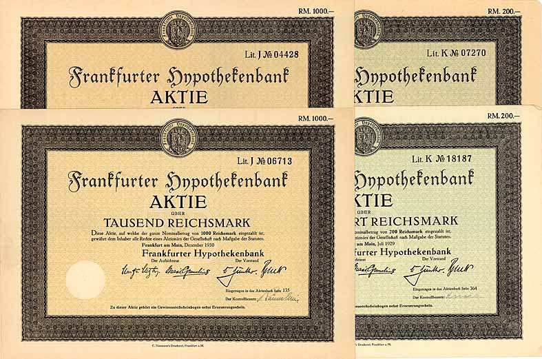 Frankfurter Hypothekenbank (4 Stücke)