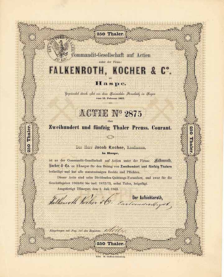 Comm.-Ges.a.A. Falkenroth, Kocher & Co. (OU Carl von der Heydt)