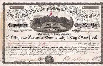Central Park Improvement Fund Stock of 1876, City of New York