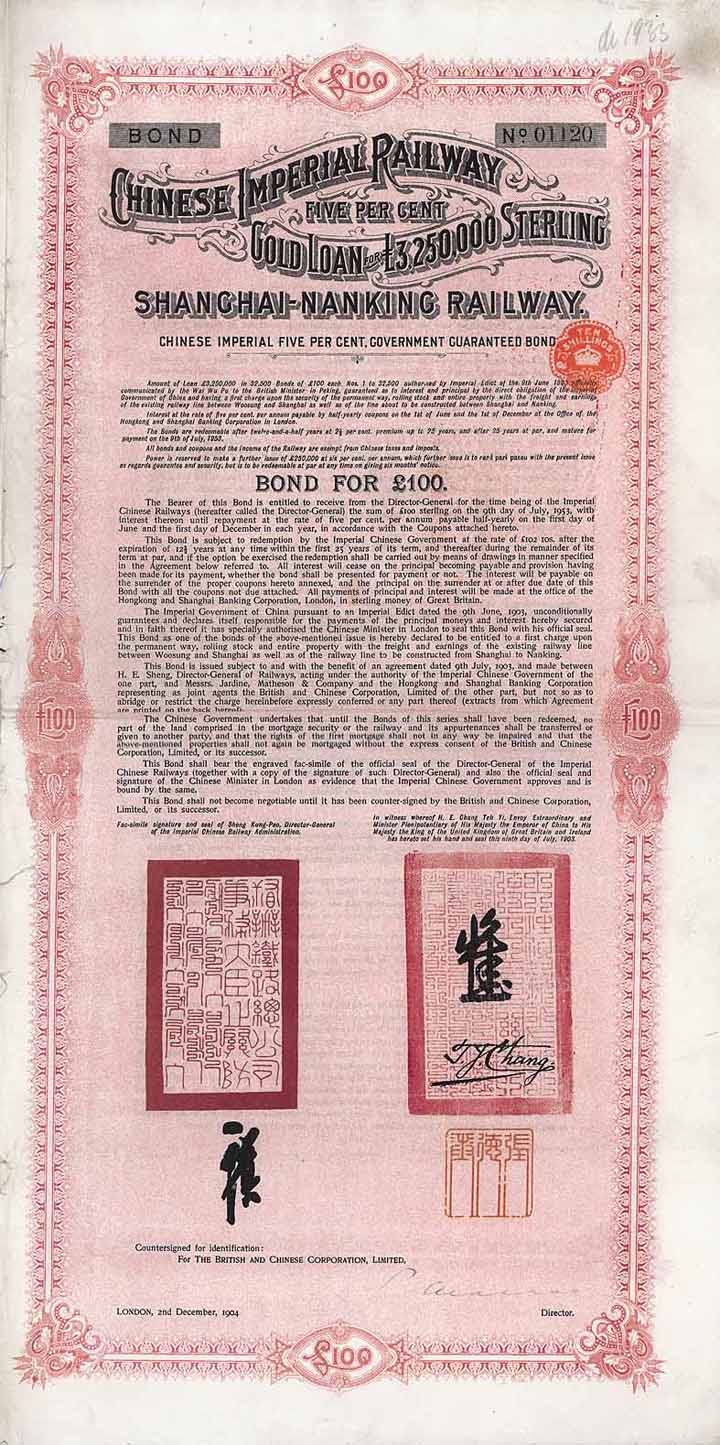Chinese Imperial Railway Gold Loan (Shanghai-Nanking Railway) I