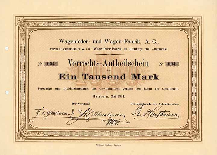 Wagenfeder- und Wagen-Fabrik AG, vormals Schomäcker & Co., Wagenfeder-Fabrik zu Hamburg und Altenmelle