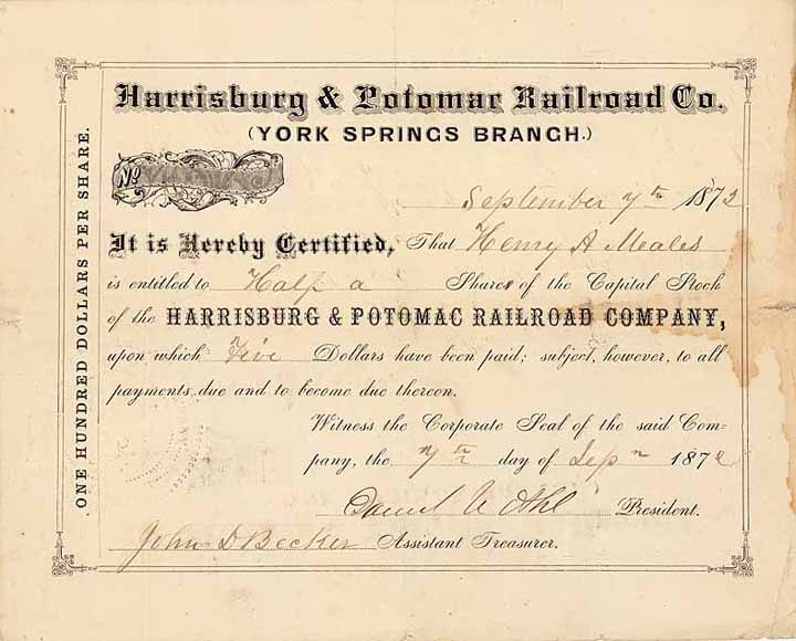 Harrisburg & Potomac Railroad (York Springs Branch)