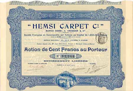Hemsi Carpet Cy Marco Hemsi, A Crosnier & Cie.