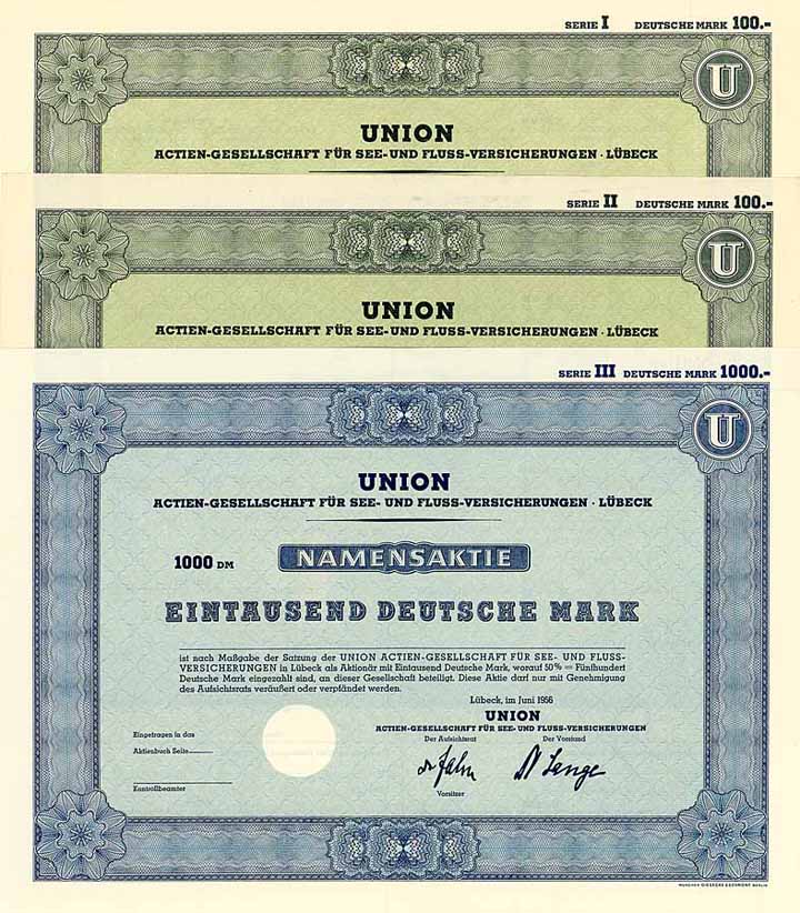 UNION AG für See- und Fluss-Versicherungen (3 Stücke)