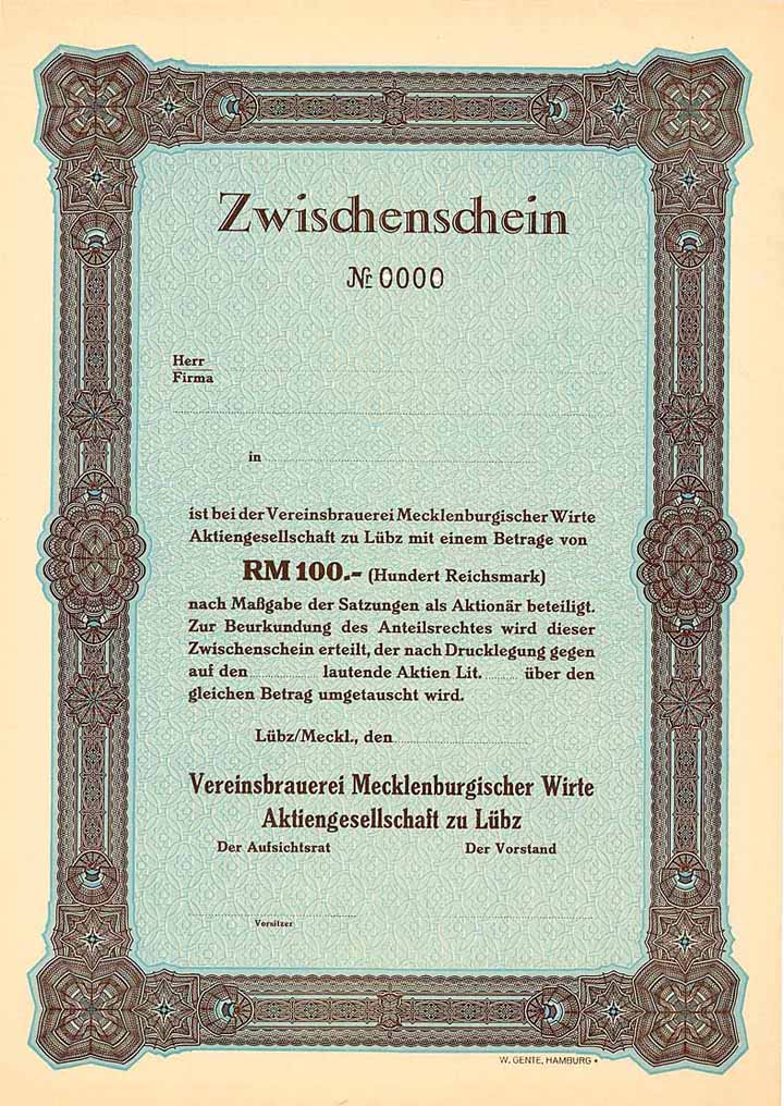 Vereinsbrauerei Mecklenburgischer Wirte AG zu Lübz
