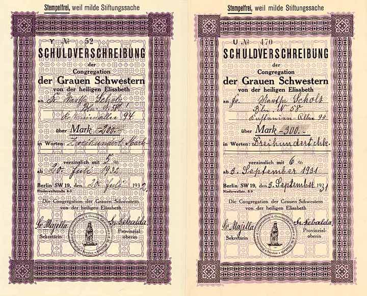 Congregation der Grauen Schwestern von der heiligen Elisabeth (2 Stücke)