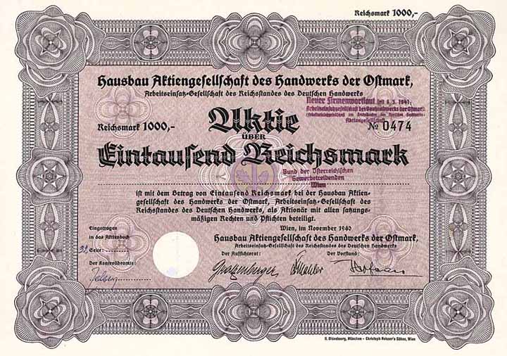 Hausbau AG des Handwerks der Ostmark Arbeitseinsatz-Ges. des Reichsstandes des Deutschen Handwerks