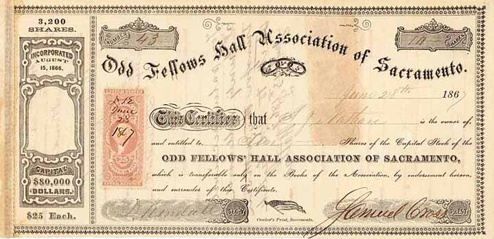 Odd Fellows` Hall Assocation of Sacramento