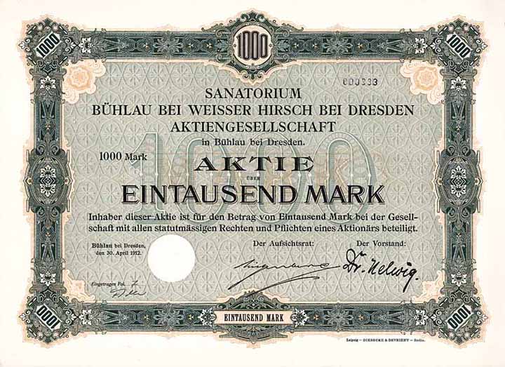 Sanatorium Bühlau bei Weisser Hirsch AG