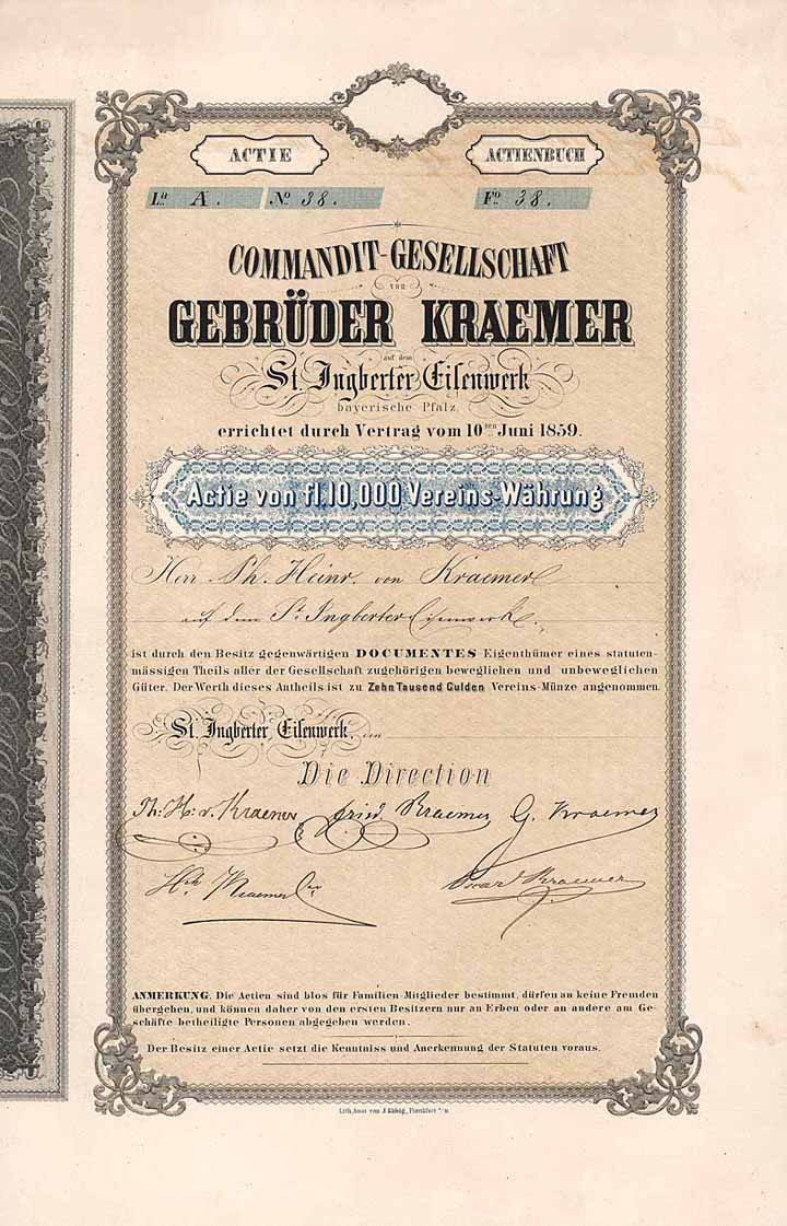 Commandit-Gesellschaft von Gebrüder Kraemer auf dem St. Ingberter Eisenwerk