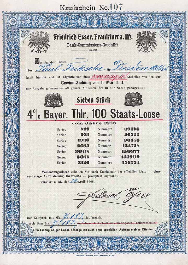 4 % Bayer. 100 Thaler Staats-Loose