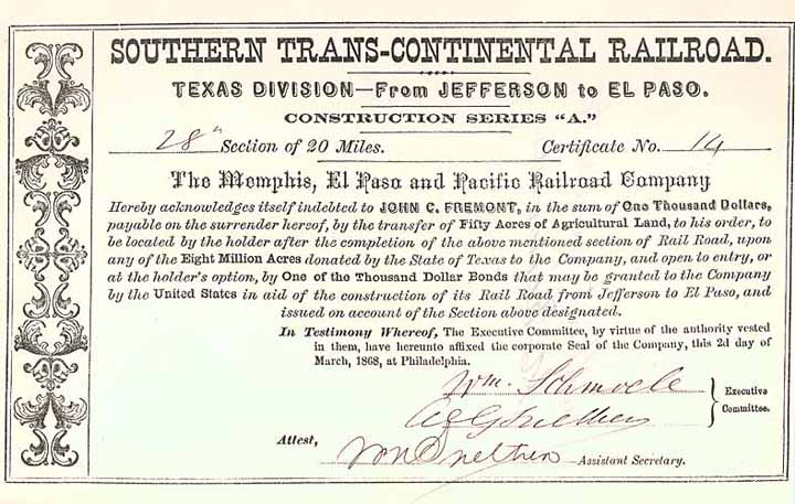 Southern Trans-Continental Railroad Memphis, El Paso & Pacific Railroad