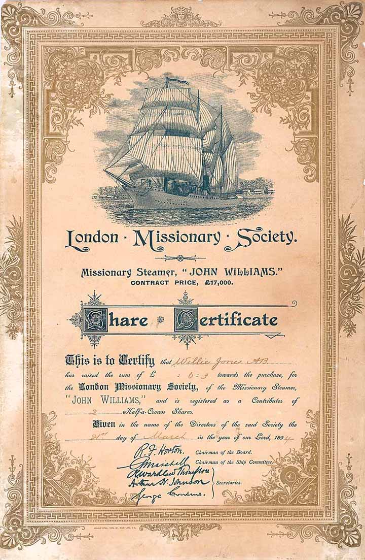 London Missionary Society
Missionary Steamer “John Williams”