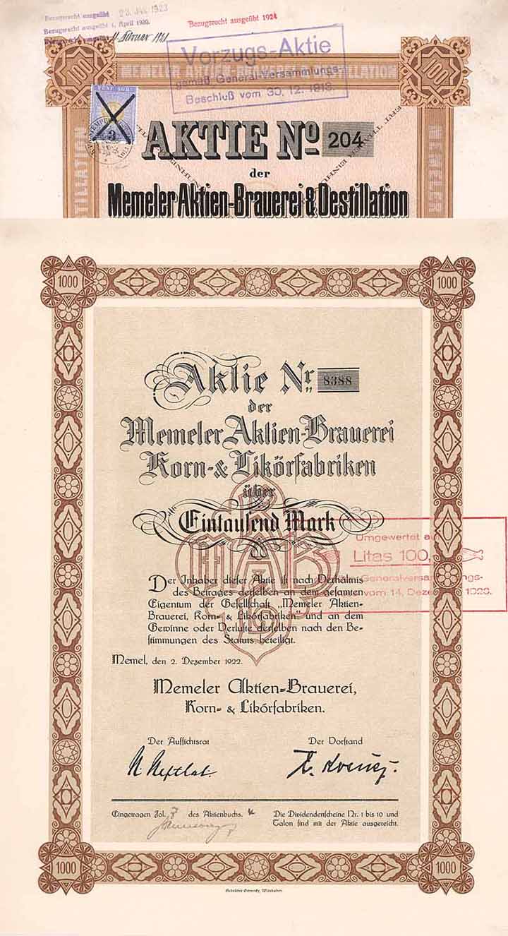 Memeler Aktien-Brauerei & Destillation (2 Stücke)