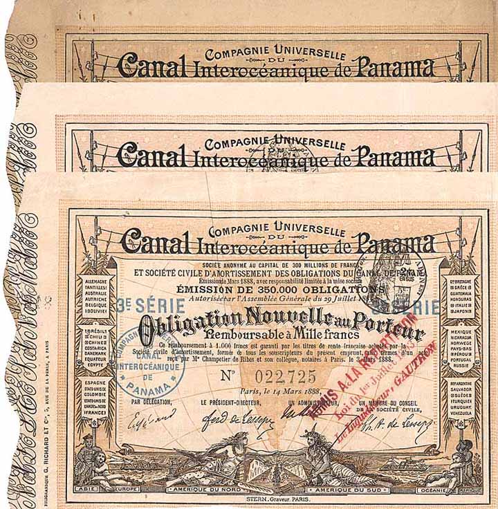 Cie. Universelle du Canal Interocéanique de Panama S.A. - Konvolut (3 Stücke)