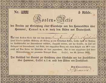 Verein zur Errichtung einer Eisenbahn von den Hansestädten über Hannover, Cassel usw. nach dem Süden von Deutschland