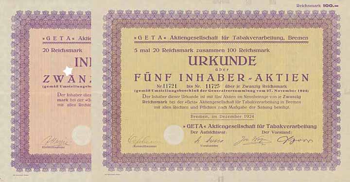 GETA AG für Tabakverarbeitung (2 Stücke)