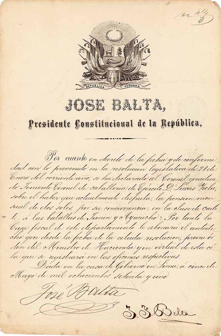 Jose Balta, Presidente Constitucional de la Répulica