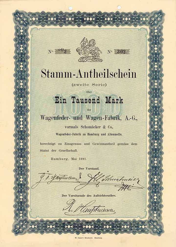 Wagenfeder- und Wagen-Fabrik AG, vormals Schomäcker & Co., Wagenfeder-Fabrik zu Hamburg und Altenmelle