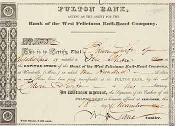 Bank of the West Feliciana Rail-Road Company (Fulton Bank acting as agent)