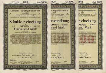 Deutsche Schutzgebietsanleihe 1908-1910 (3 Stücke)