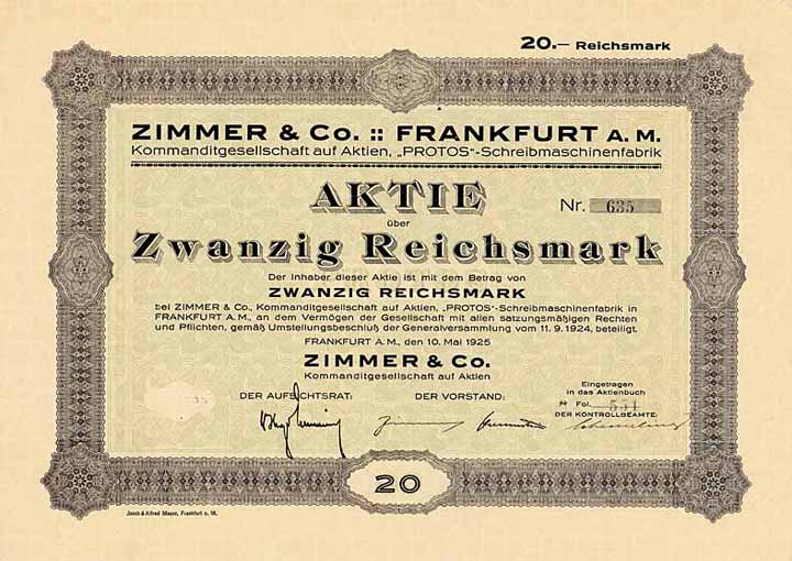 Zimmer & Co. KGaA "Protos"-Schreibmaschinen-Fabrik