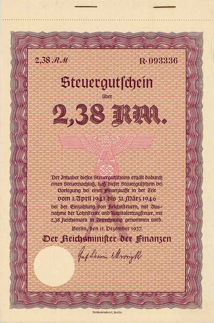 Deutsches Reich, Steuergutscheine (5 unterschiedliche Stücke)