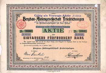 Bergbau-AG Friedrichssegen (St.-Aktie ab 1910, VZ-Aktie ab 1912)