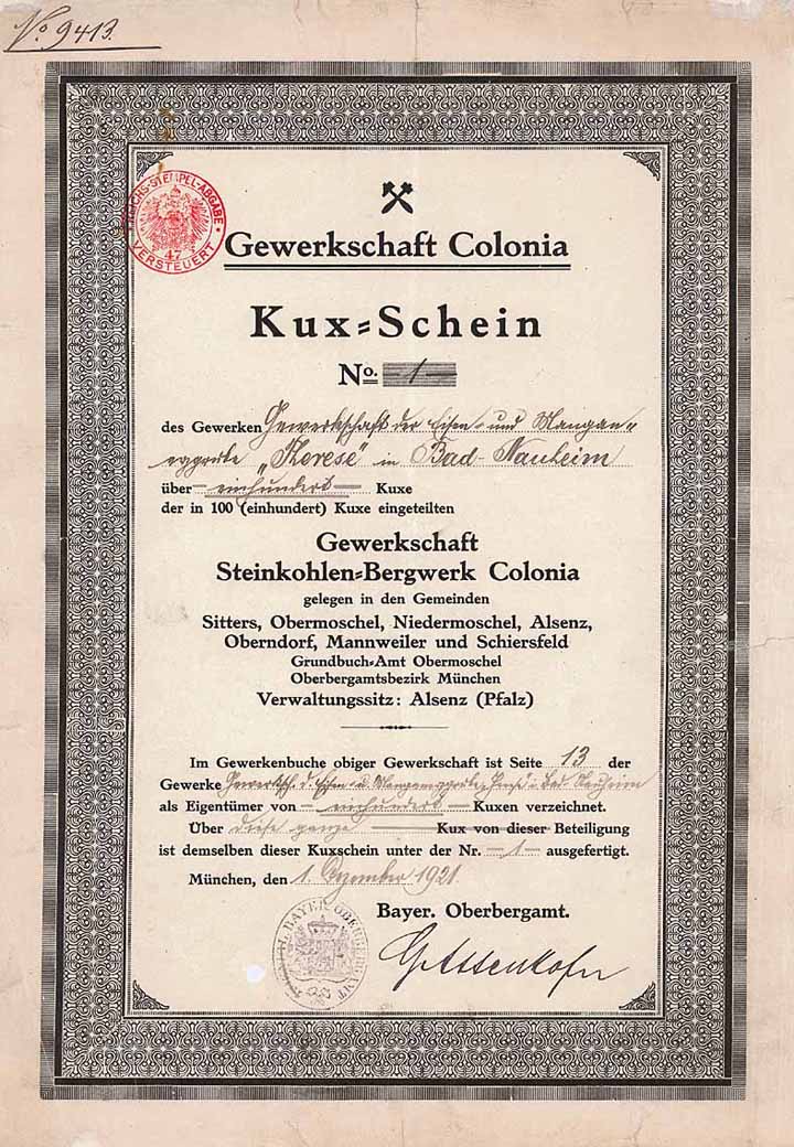 Gewerkschaft Colonia, Obermoschel