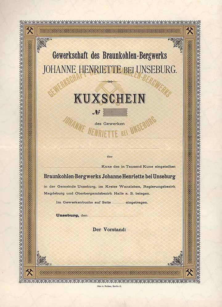 Gewerkschaft des Braunkohlen-Bergwerks Johanne Henriette bei Unseburg