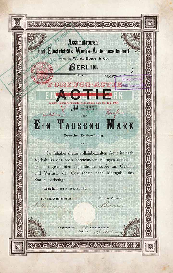 Accumulatoren- und Electricitäts-Werke AG vormals W. A. Boese & Co.