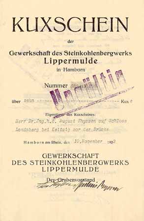Gewerkschaft des Steinkohlenbergwerks Lippermulde (OU August und Fritz Thyssen)