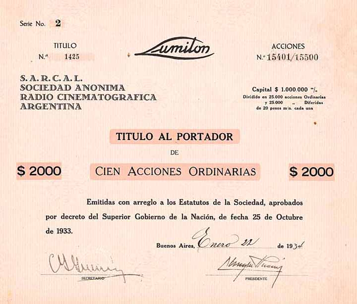 Lumilon S.A. Radio Cinematografica Argentina