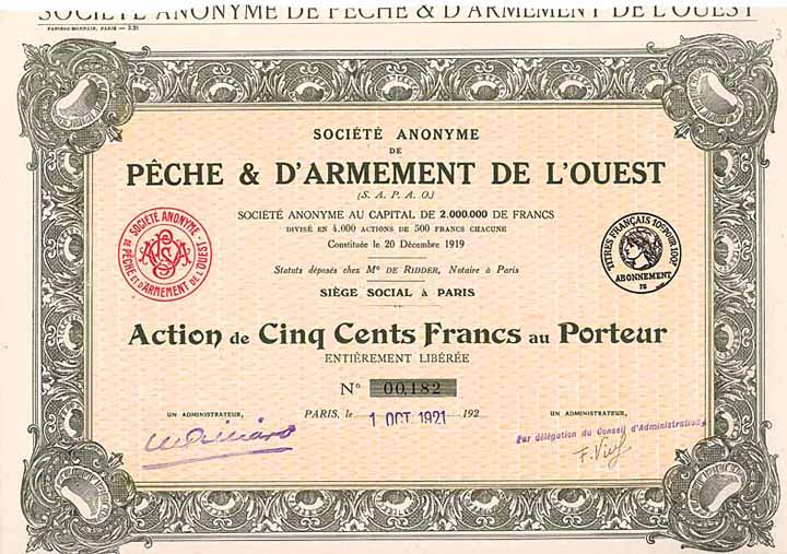 S.A.de Pêche & d’Armement de l’Ouest S.A.