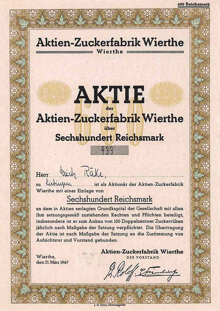 Aktien-Zuckerfabrik Wierthe