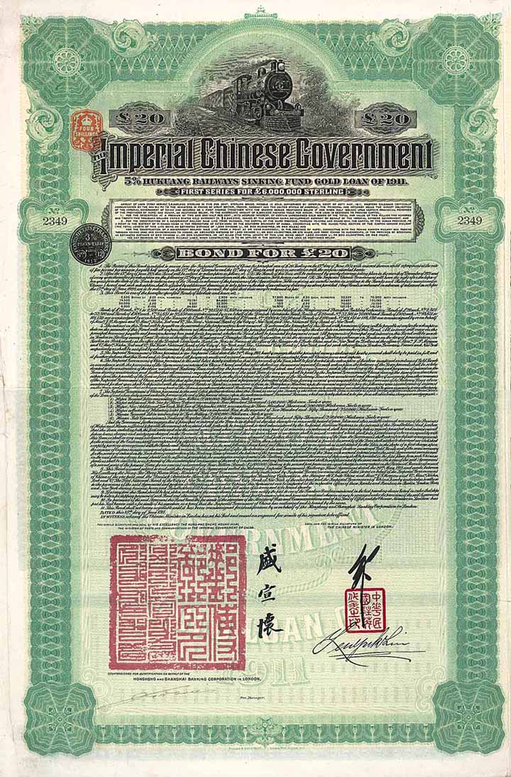 Imperial Chinese Government 5 % Hukuang Railways Gold Loan