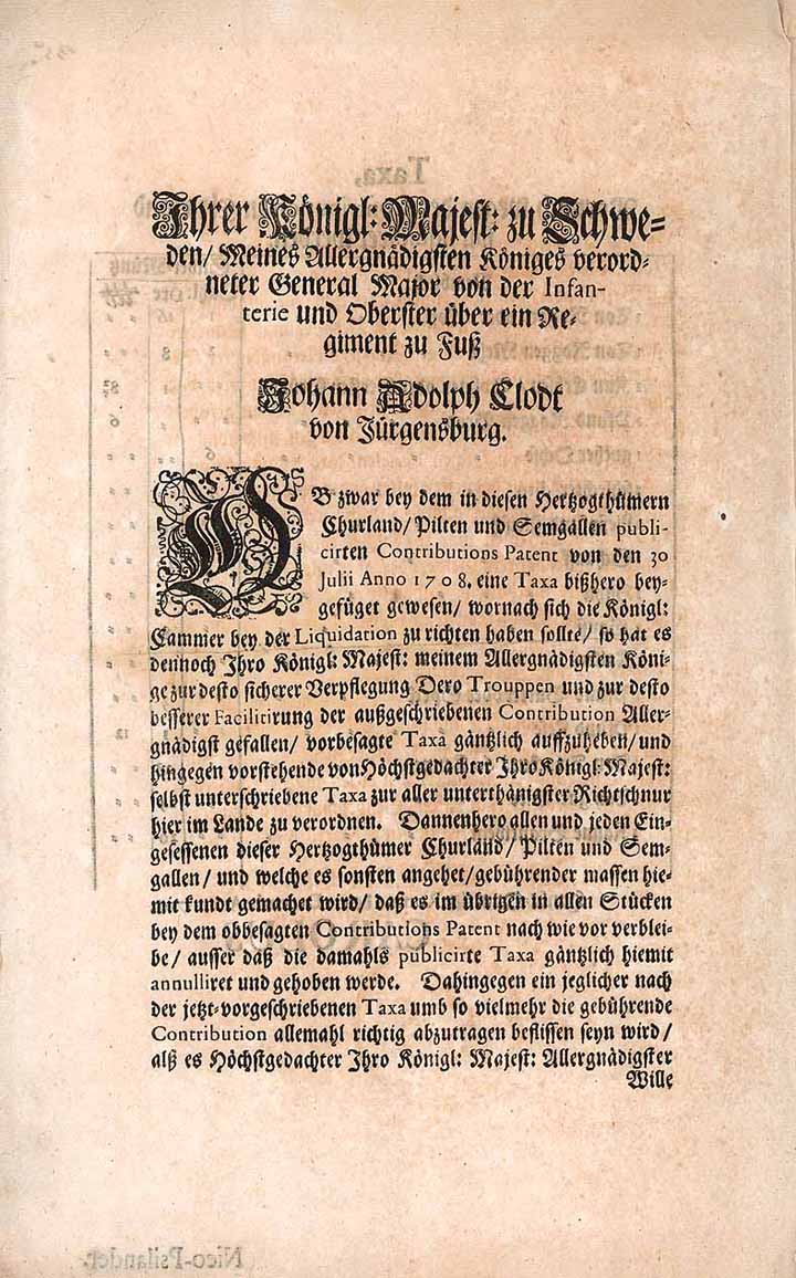 Johann Adolph Clodt von Jürgensburg, General Major
