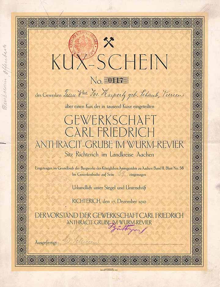 Gewerkschaft Carl Friedrich Anthracit-Grube im Wurmrevier