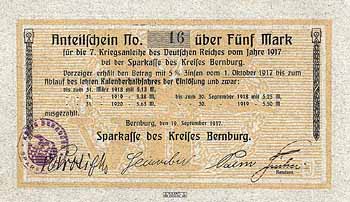 Deutsches Reich, 7. Kriegsanleihe bei der Sparkasse des Kreises Bernburg