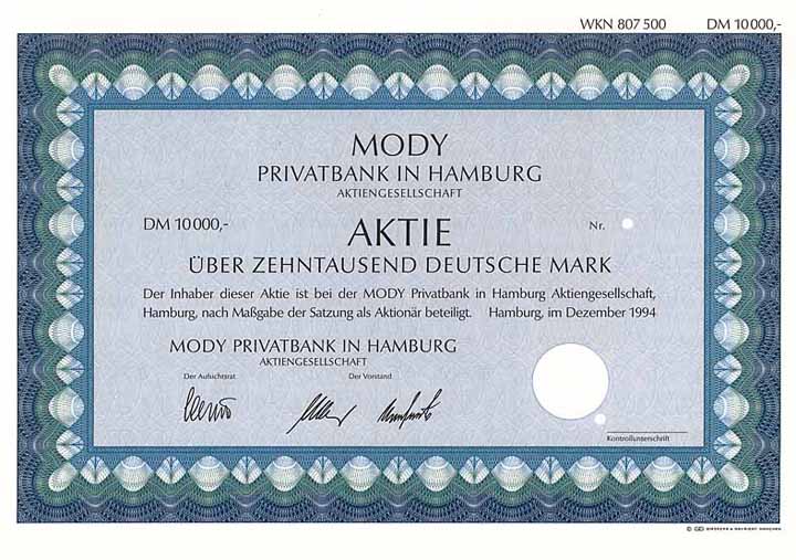 Mody Privatbank in Hamburg AG