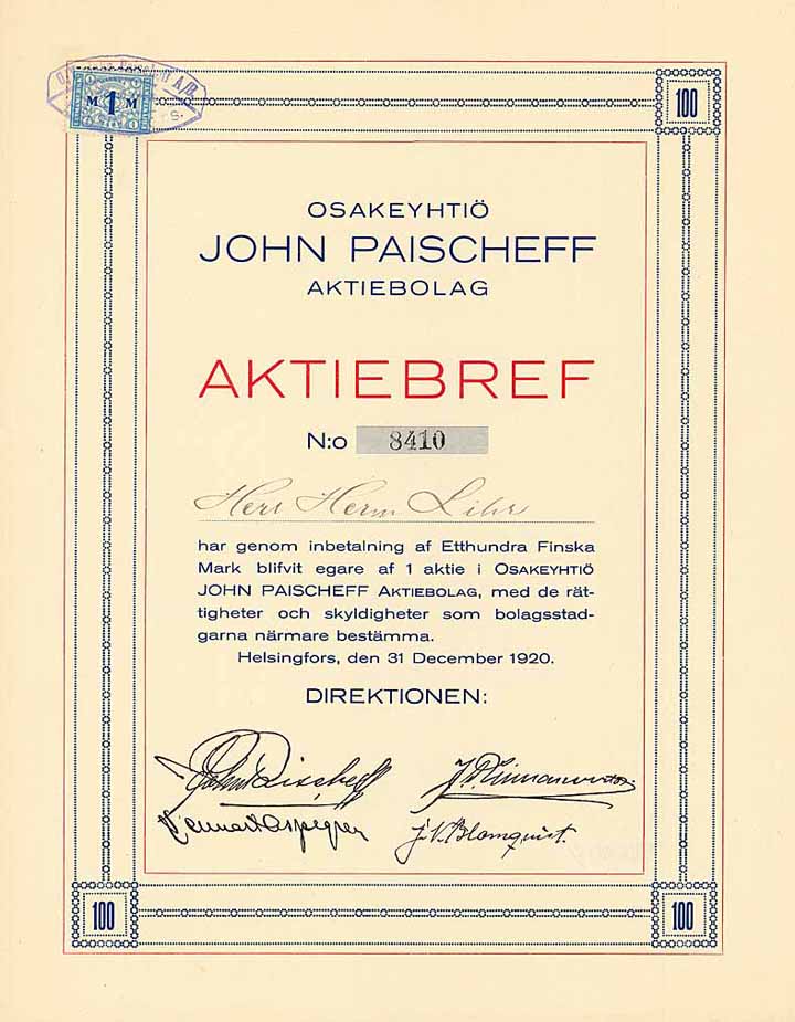 Osakeyhtiö John Paischeff AB