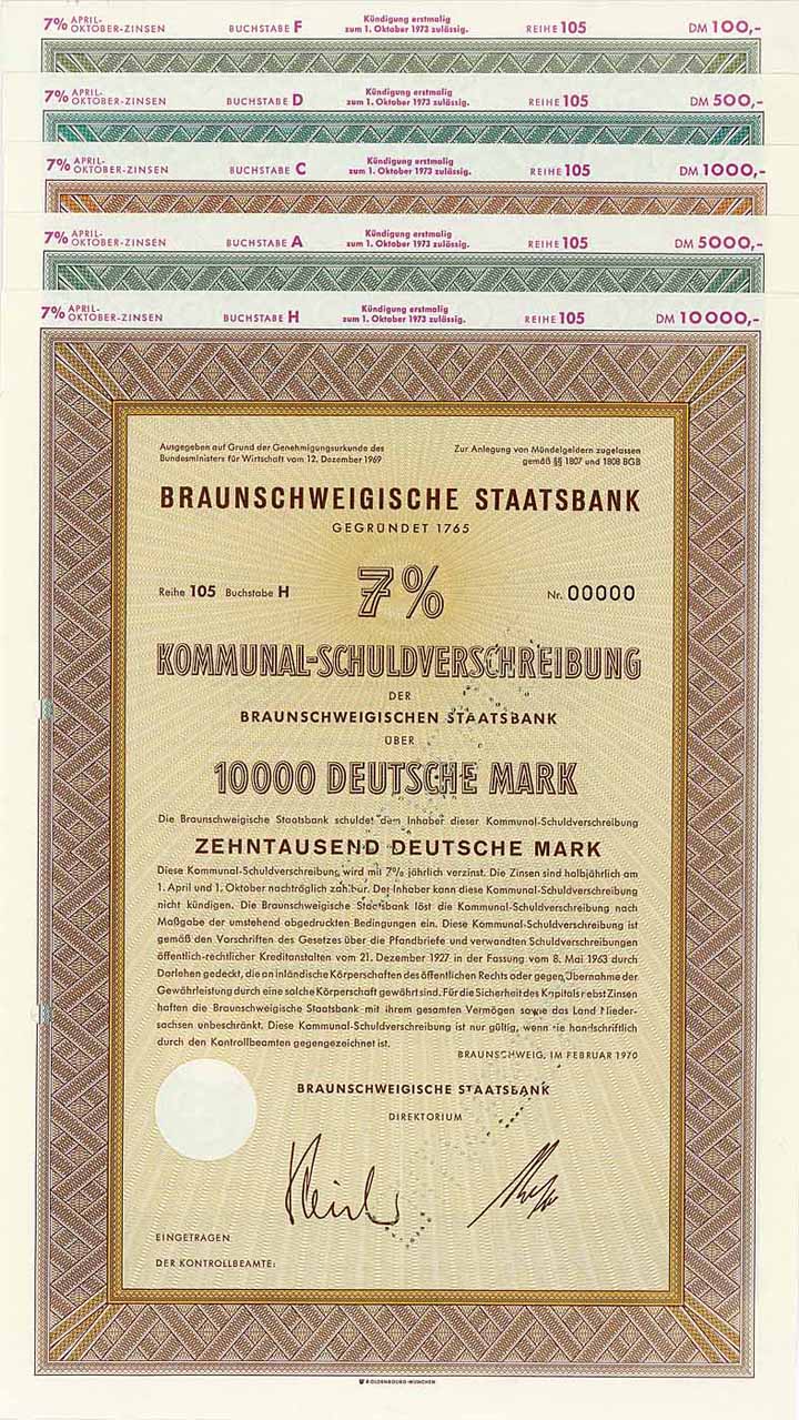 Braunschweigische Staatsbank (5 Stücke)