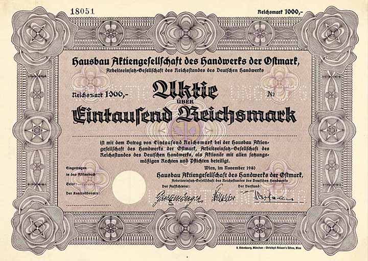 Hausbau AG des Handwerks der Ostmark Arbeitseinsatz-Ges. des Reichsstandes des Deutschen Handwerks